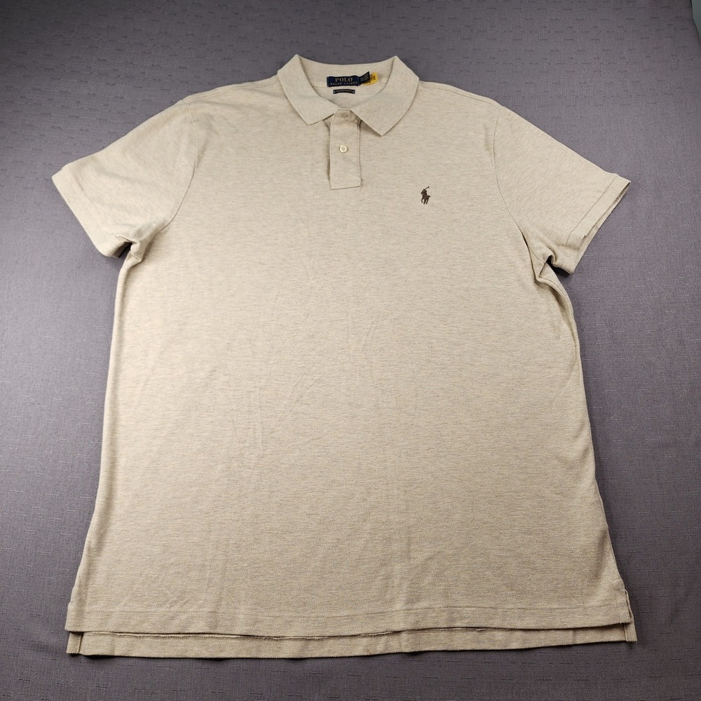 Polo Ralph Lauren Mens XXL Custom Slim Fit Polo Shirt Beige Heather Preppy Pique